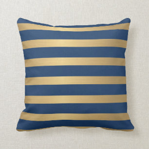 Modern Faux metallic Gold and Navy striped Cushion