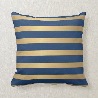Modern Faux metallic Gold and Navy striped Cushion