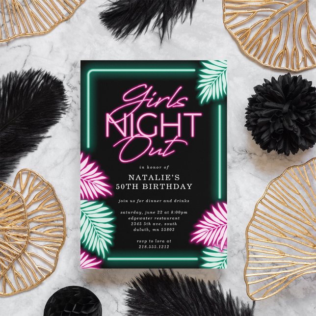 Modern Faux Neon Girls Night Out Birthday Invitation (Modern Faux Neon Girls Night Out Birthday Invitation)