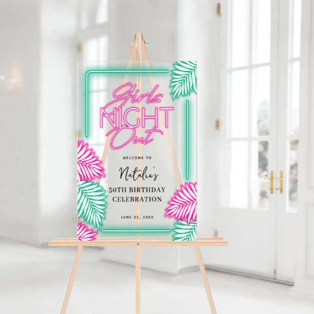 Modern Faux Neon Girls Night Out Birthday Welcome Acrylic Sign (Modern Faux Neon Girls Night Out Birthday Welcome Acrylic Sign)
