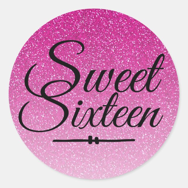 Modern faux pink glitter ombre Sweet 16 Classic Round Sticker (Front)