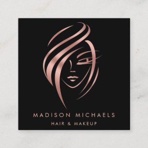 Modern Faux Rose Gold Abstract Hair Makeup Square Business Card