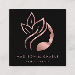 Modern Faux Rose Gold Abstract Hair Makeup Square Business Card
