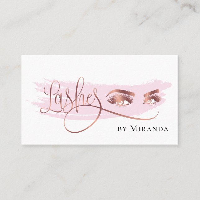 Modern Faux Rose Gold Foil Eyes Lashes Makeup Business Card (Front)