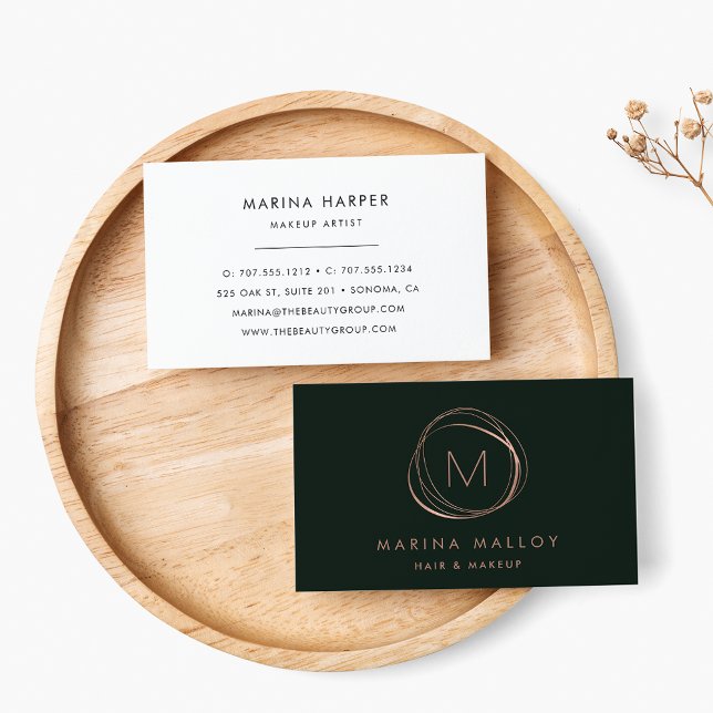 Modern Faux Rose Gold & Forest Abstract Business Card (Creator Uploaded)