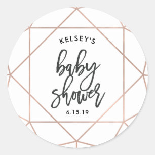 Modern Faux Rose Gold Geometric   Baby Shower Classic Round Sticker