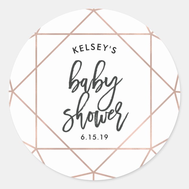 Modern Faux Rose Gold Geometric | Baby Shower Classic Round Sticker (Front)