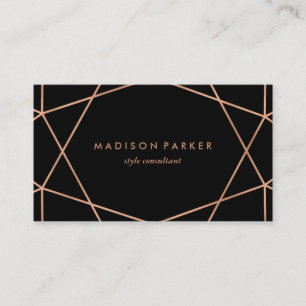 Modern Faux Rose Gold Geometric on Black Business Card