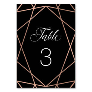 Modern Faux Rose Gold Geometric on Black Table Number
