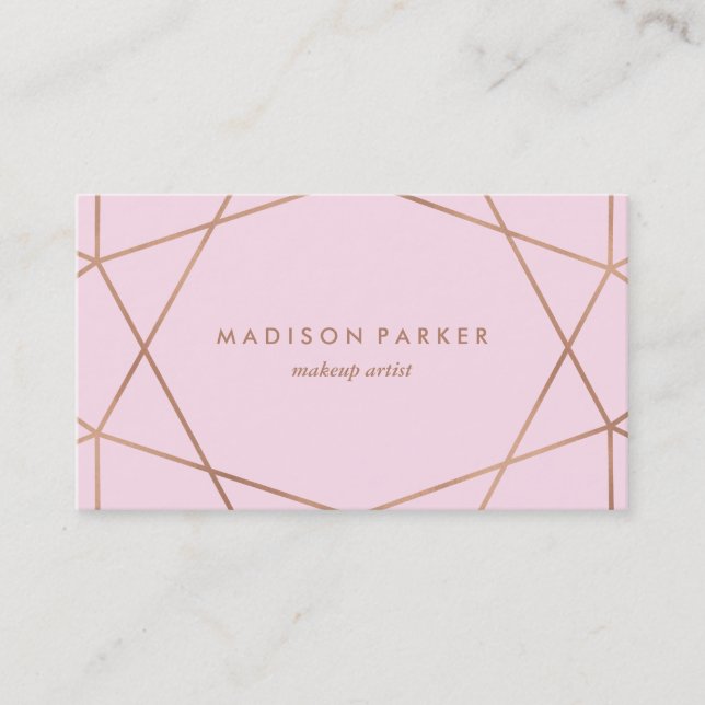 Modern Faux Rose Gold Geometric on Blush Pink Business Card (Front)