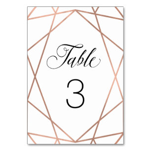 Modern Faux Rose Gold Geometric on White Table Number