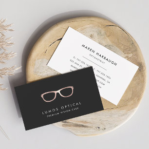 Modern Faux Rose Gold Glasses Logo Business Card