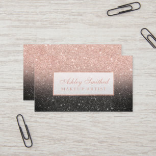 Modern faux rose gold glitter black chic makeup business card