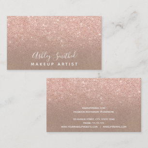Modern faux rose gold glitter kraft makeup business card