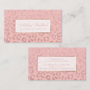 Modern faux rose gold glitter leopard makeup business card