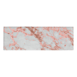 Modern faux rose gold glitter marble texture image name tag
