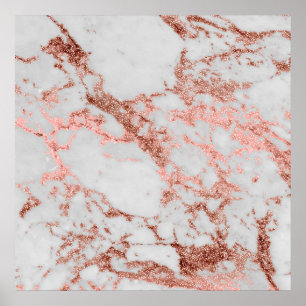 Modern faux rose gold glitter marble texture image poster