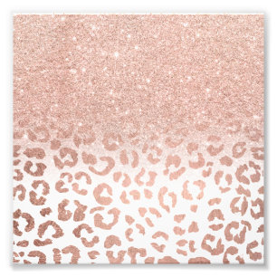 Modern faux rose gold glitter ombre leopard photo print