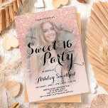 Modern faux rose gold glitter ombre photo Sweet 16 Invitation<br><div class="desc">A modern, pretty faux rose gold glitter shower ombre with pastel blush pink colour block Sweet 16 birthday party invitation with your custom photo with rose gold ombre pattern fading onto a pink background. Perfect for a princess Sweet sixteen, perfect for her, the fashionista who loves modern pattern and glam...</div>