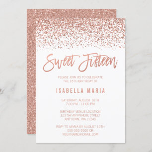 Modern Faux Rose Gold Glitter Sweet 15 Birthday Invitation