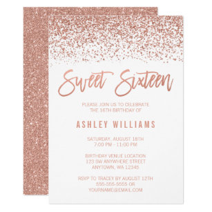 Modern Faux Rose Gold Glitter Sweet 16 Birthday Invitation