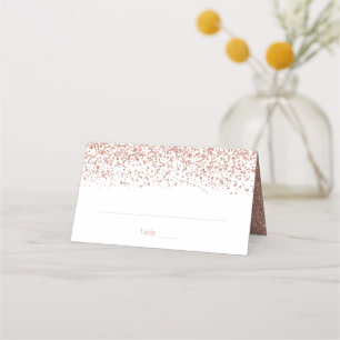 Modern Faux Rose Gold Glitter Wedding Folded Place Card