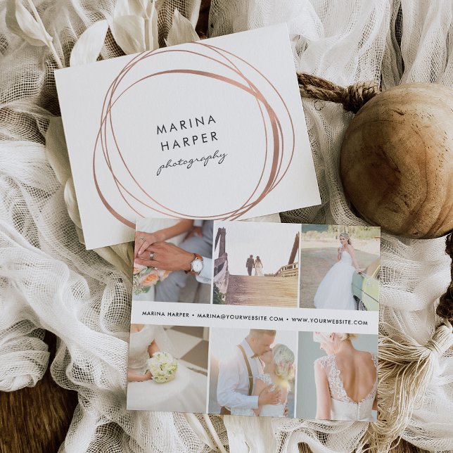 Modern Faux Rose Gold Logo 6-Photo Postcard (Creator Uploaded)