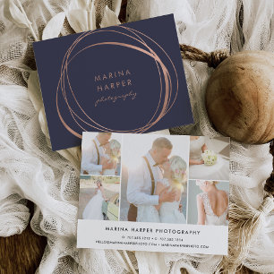 Modern Faux Rose Gold Logo Photo Collage Postcard