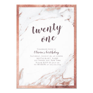 Modern faux rose gold marble birthday party invitation