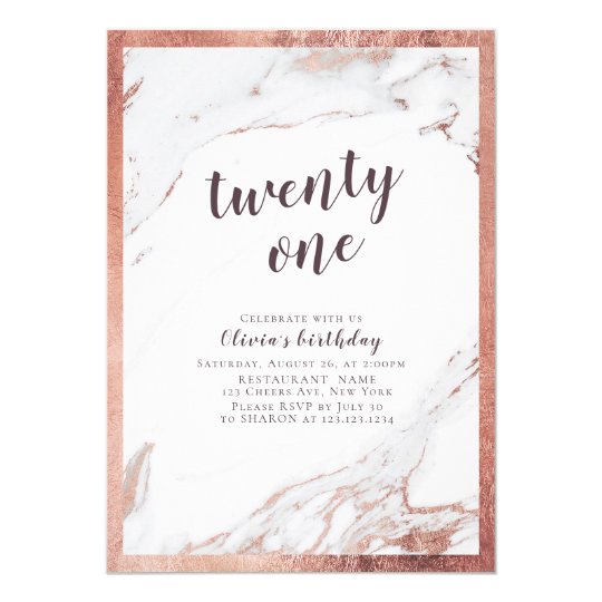 Modern faux rose gold marble birthday party invitation