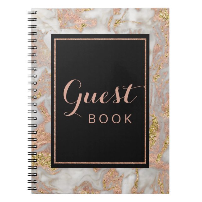 Modern Faux Rose Gold Marble Wedding Guest Book (Front)