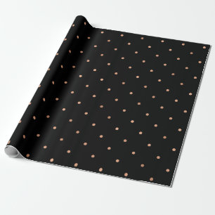 Modern Faux Rose Gold Polka Dots on Black Wrapping Paper