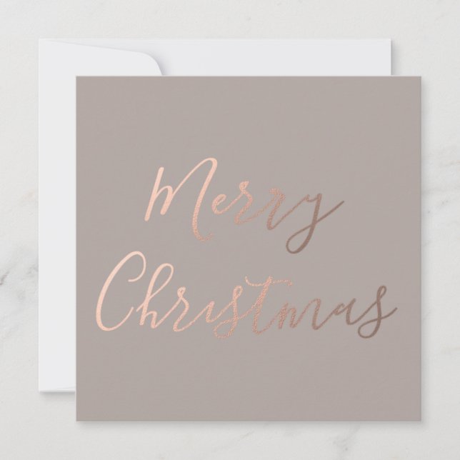 Modern faux rose gold text merry christmas card (Front)
