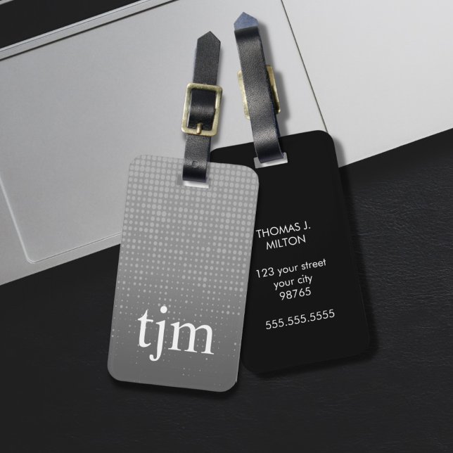 Modern Faux Silver Black Bold Monogram Luggage Tag (Creator Uploaded)