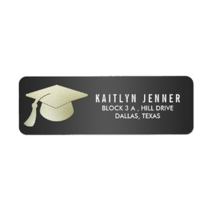 Modern Faux Silver Foil Graduation Hat Black Return Address Label