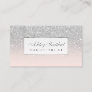 Modern faux silver glitter blush ombre makeup business card