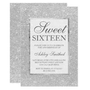 Modern faux silver glitter elegant chic Sweet 16 Invitation