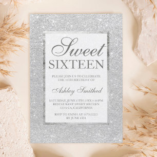 Modern faux silver glitter elegant chic Sweet 16 Invitation