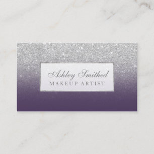Modern faux silver glitter purple ombre makeup business card