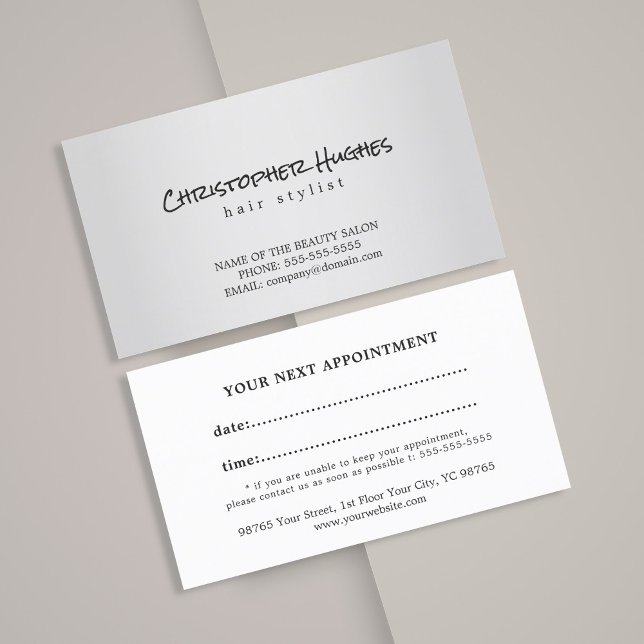 Modern Faux Silver Hair Stylist Appointment Card (Creator Uploaded)