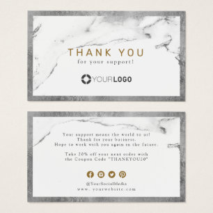 Modern faux silver marble luxe business thank you