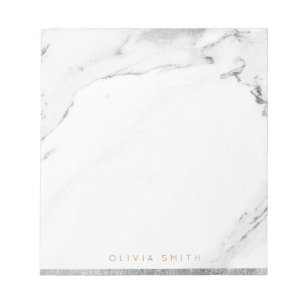 Modern faux silver marble personalized Stationery Notepad