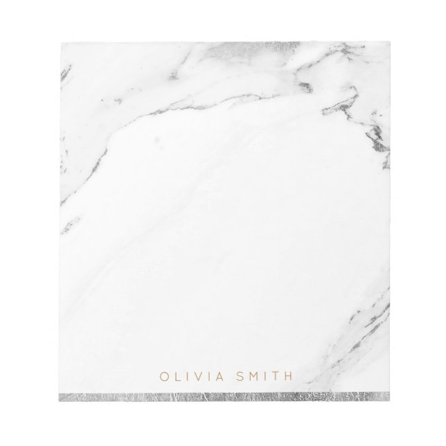 Modern faux silver marble personalized Stationery Notepad (Front)