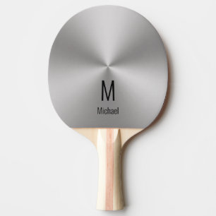 Modern Faux Silver Name & Monogram Ping Pong Paddle