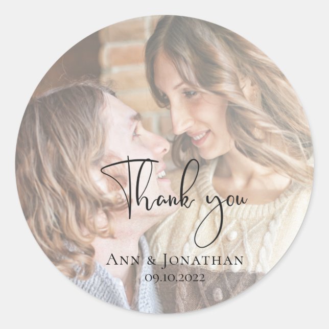 Modern Faux Vellum  Photo Wedding Classic Round Sticker (Front)