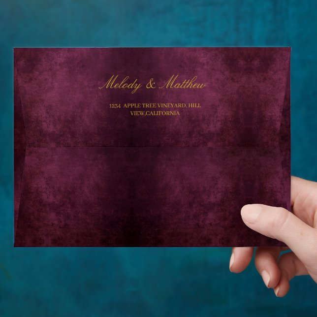 Modern Faux Velvet Texture Print Wedding Envelope (Hand)