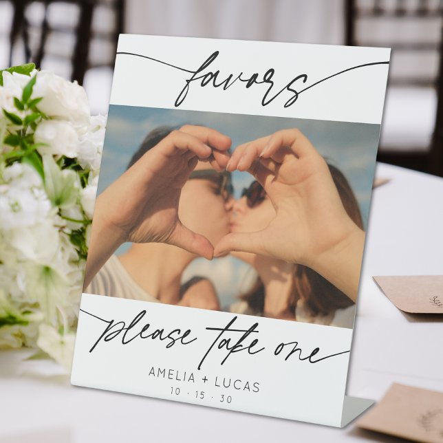 Modern Favours Calligraphy Script Photo  Pedestal Sign (Creator Uploaded)