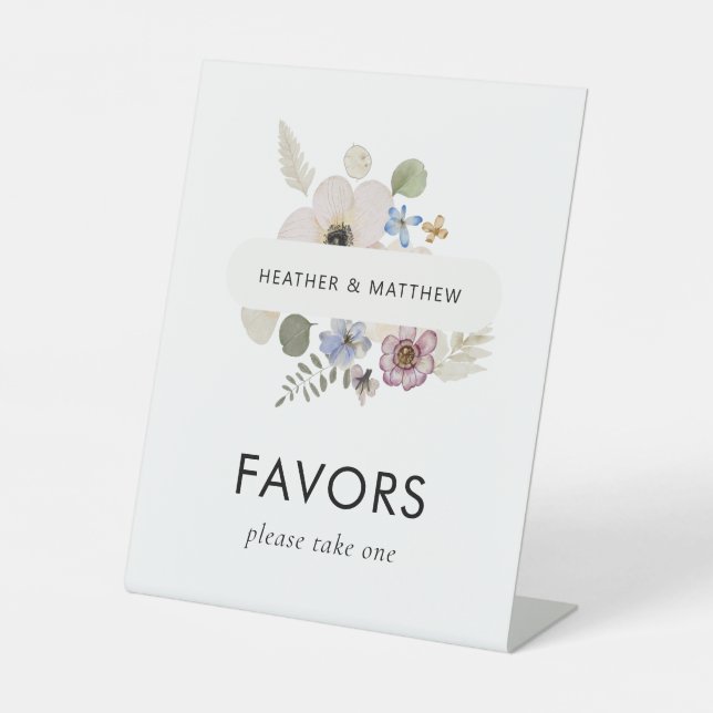 Modern Favours Wedding Pedestal Sign (Front)