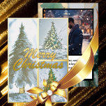 Modern Feather Christmas Tree Collage Foil Holiday Card<br><div class="desc">Handmade feather trees from the Artist Pansylee have been photographed and make their Holiday season debut. Dusted at the base with fluffy snow, the trees await delivery to your recipient. Modern glam marbling, custom created, graces this unique card - Along with real FOIL - On the backside, the design allows...</div>