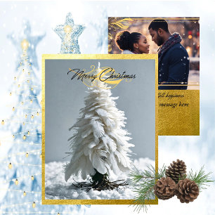 Modern Feather Christmas Tree Photo Holiday Card